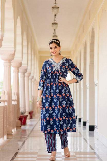 Women Embroidery Worked and Printed Kurta and Pant Set with Dupatta