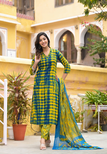 Women Shiburi Printed Straight Kurta and Pant Set With Dupatta