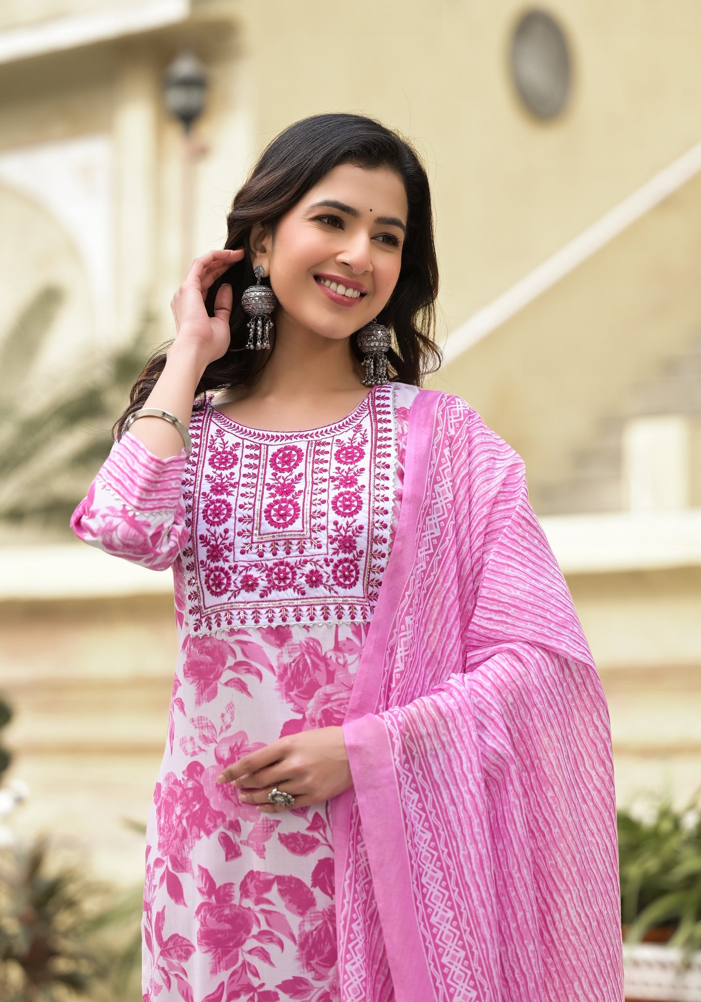 Ethnic set Women Embroidered Flared Kurta and pant set with Dupatta